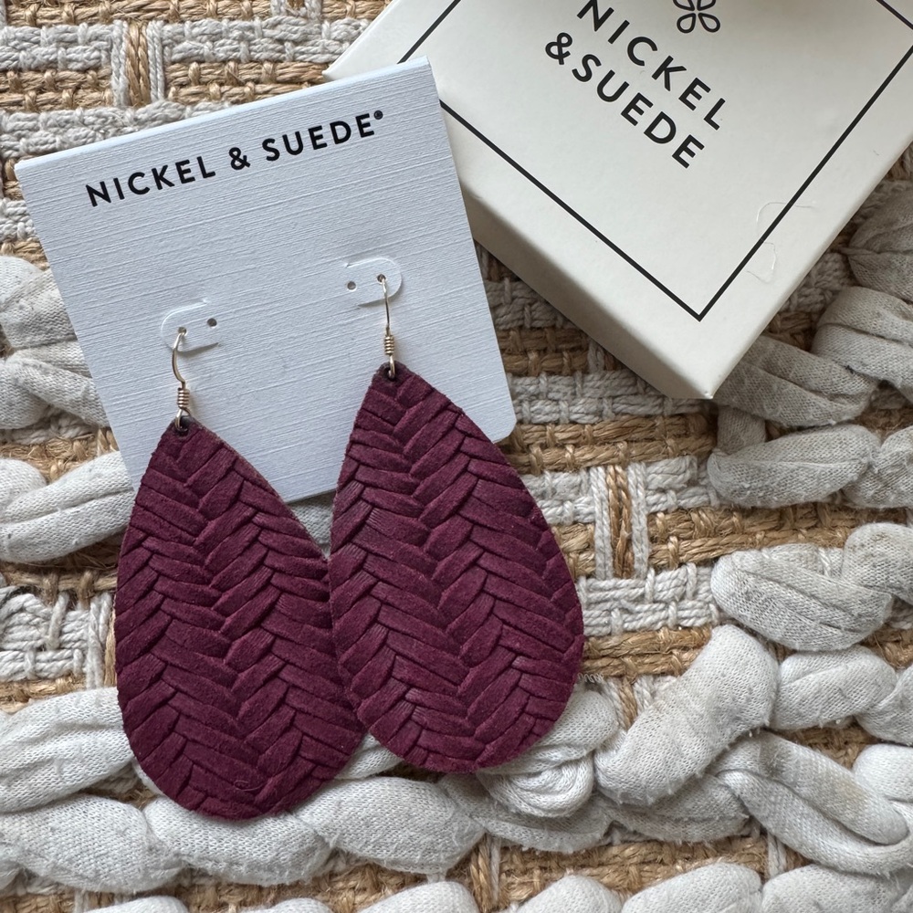 Nickel & Suede Maroon Sweater Earrings